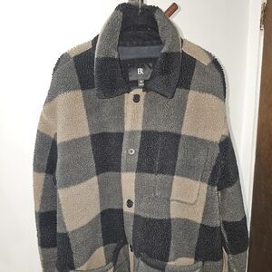 Banana Republic Men's Black and Tan Checkered Jacket